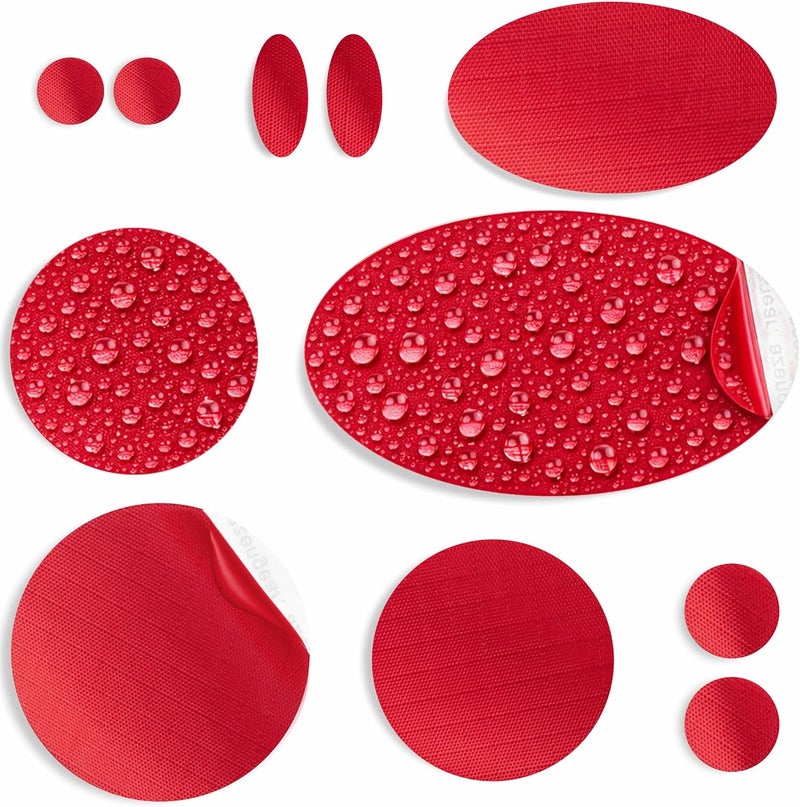 aZengear Repair Patches for Down Jackets - Waterproof, Pre-Cut, Self-Adhesive, Tear-Cold-Heat-Resistant Nylon Polyester Fabric to Fix Puffer Coats, Gear, Tents (11 Pieces, Red) - Image 1